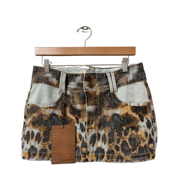 Lanca Perfume Dresses & Skirts - Lanca Perfume Animal Print Brown Tan Baby Blue Mini Denim Skirt